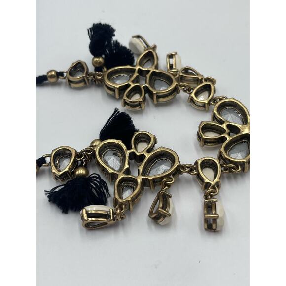 J. Crew Crystal Clear Milky White Gems Black Fringe Adjustable Tie Necklace - Picture 12 of 14